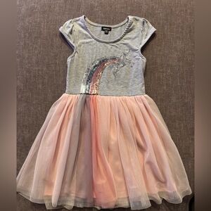 Girls' Gray and Pink Unicorn Rainbow Dress